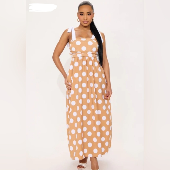 Fashion Nova Dresses & Skirts - Fashion Nova Tan and White Polka Dot Maxi Dress